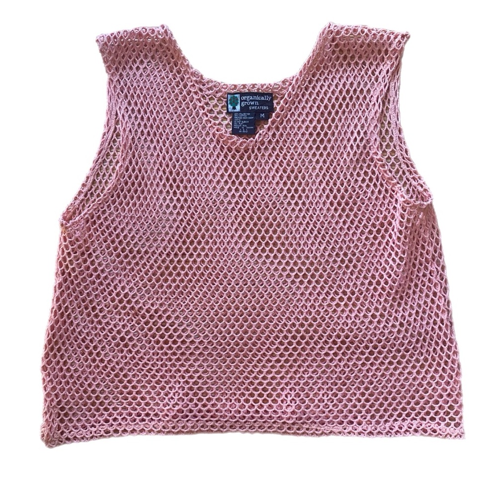 Vintage Crochet Tank Top Shirt Bubble Gum Pink Organically Grown Medium